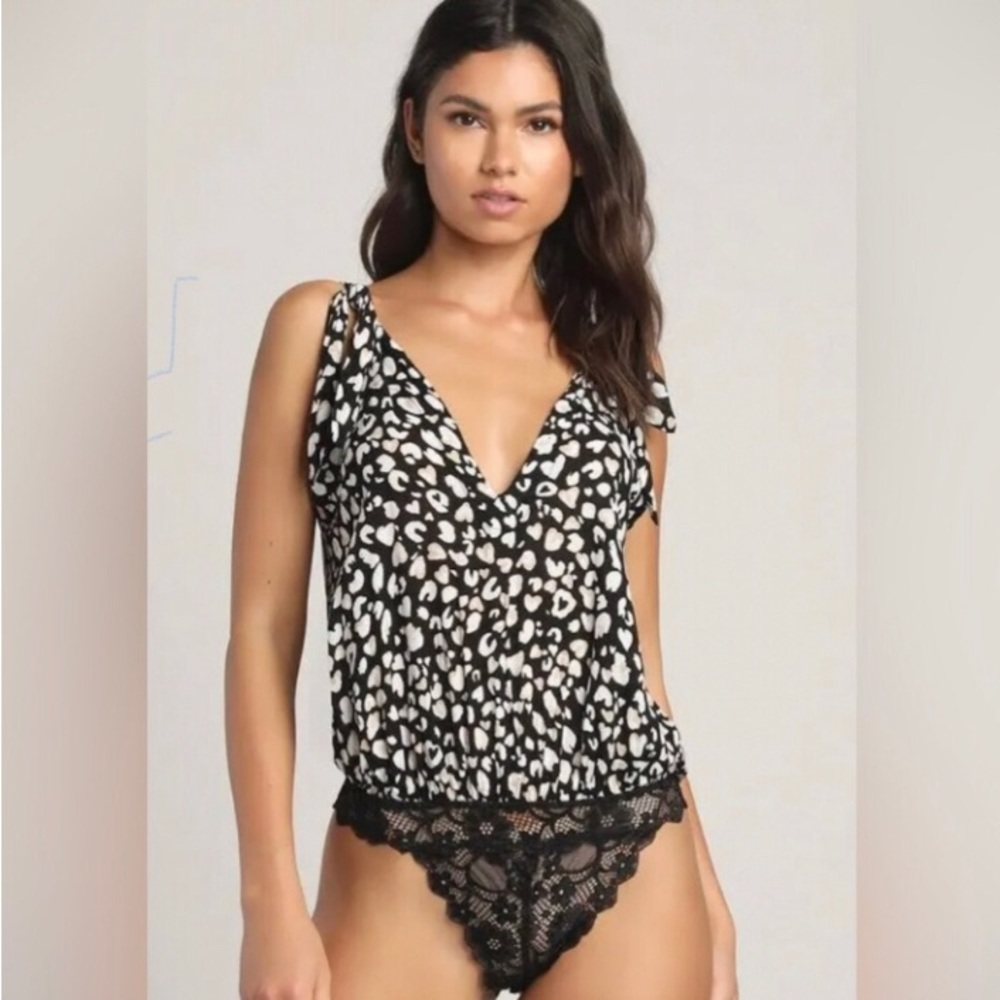 Free People Intimately BARE IT ALL BODYSUIT IN BLACK COMBO NWT